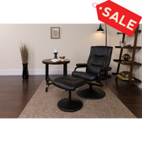 Flash Furniture Contemporary Black Leather Recliner and Ottoman with Leather Wrapped Base BT-7862-BK-GG